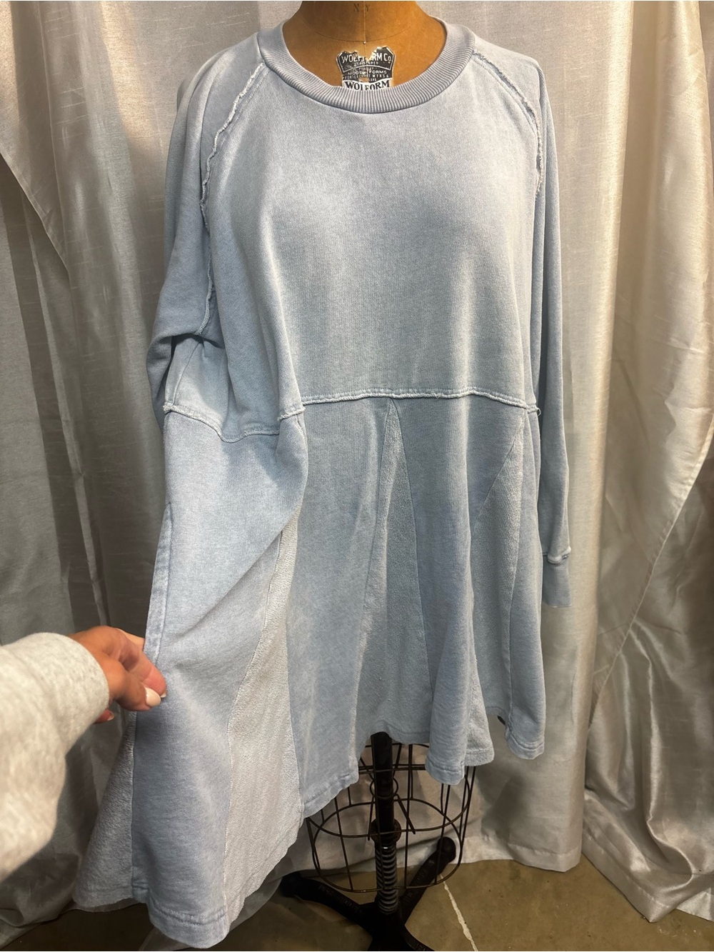 American Eagle Blue Sweatshirt Dress L Oversized Lagenlook Raw Seam Coastal - Picture 2 of 5